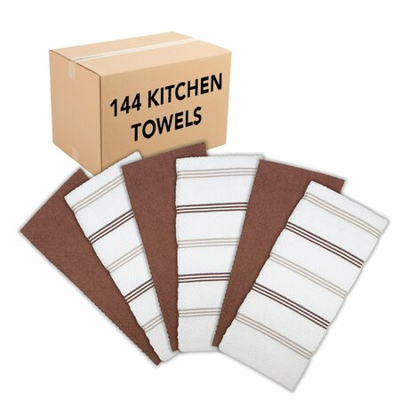 MONARCH BRANDS Premier Kitchen Towels, Striped Pattern , Tan, Brown, 144PK SC-KT6-STTBR-CS